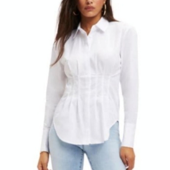 Good American Tops - Good American NWT White Button-Up Poplin Dolman Sleeve Pleated Shirt